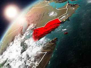 Image showing Yemen on planet Earth in sunset