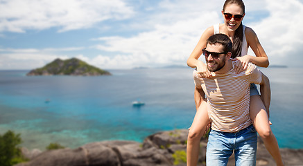 Image showing happy couple having fun seychelles island