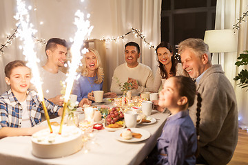 Image showing happy family having dinner party at home