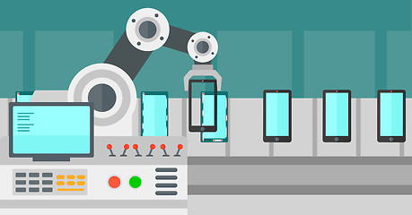 Image showing Automated robotic production line of smartphones.