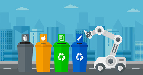 Image showing Robot throwing away plastic bottle.