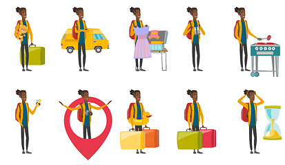 Image showing Young african traveler vector illustrations set.