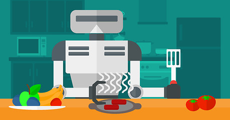 Image showing Robot housewife preparing breakfast at kitchen.