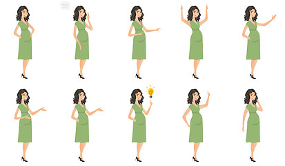 Image showing Caucasian pregnant woman vector illustrations set.