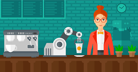 Image showing Robot making coffee for a client at coffee shop.