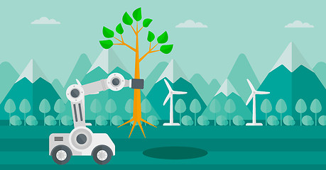 Image showing Robot machine plants a big tree.