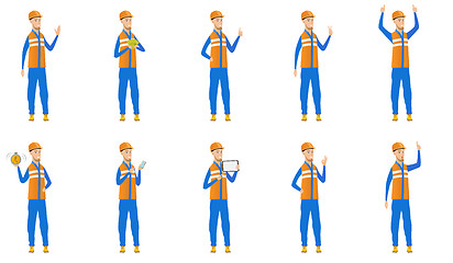 Image showing Caucasian builder vector illustrations set.