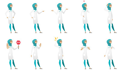 Image showing Muslim doctor vector illustrations set.