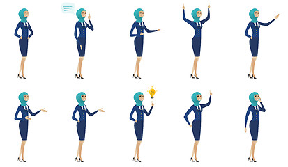 Image showing Young muslim stewardess vector illustrations set.