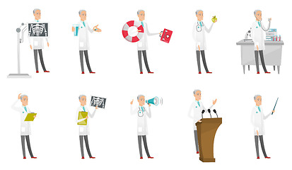 Image showing Senior caucasian doctor vector illustrations set.