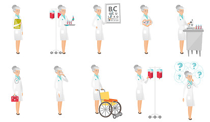 Image showing Senior caucasian doctor vector illustrations set.