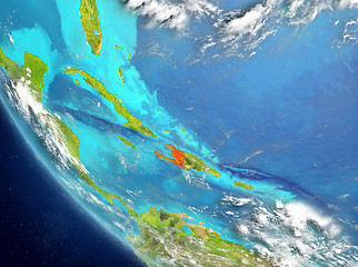 Image showing Satellite view of Haiti in red