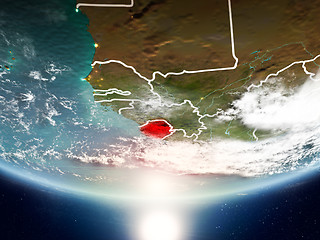 Image showing Sierra Leone with sun on planet Earth
