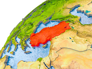 Image showing Map of Turkey in red on globe