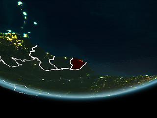 Image showing French Guiana on Earth from space at night