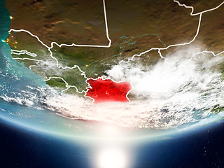 Image showing Ivory Coast with sun on planet Earth