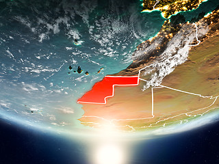 Image showing Western Sahara with sun on planet Earth