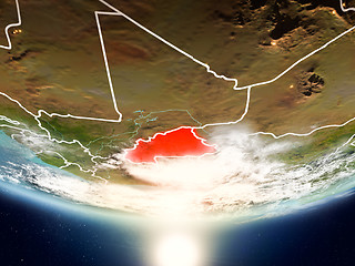 Image showing Burkina Faso with sun on planet Earth