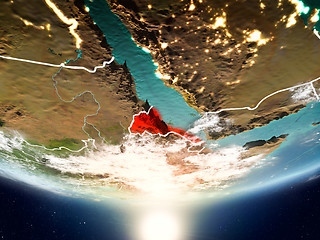 Image showing Eritrea with sun on planet Earth