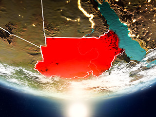 Image showing Sudan with sun on planet Earth