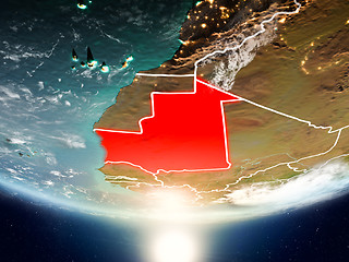 Image showing Mauritania with sun on planet Earth