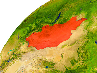 Image showing Map of Mongolia in red on globe