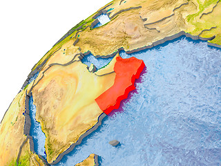 Image showing Map of Oman in red on globe