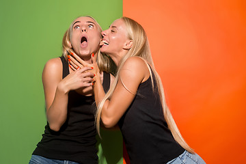 Image showing The crazy women with weird expression