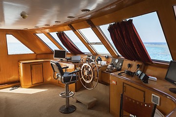 Image showing Cockpit of boat in sunlight