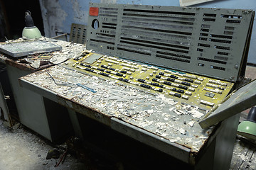 Image showing Abandoned Control panel with russian symbols