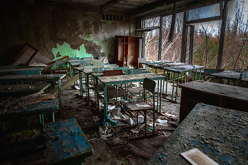 Image showing Abandoned Classroom in School number 5 of Pripyat, Chernobyl Exclusion Zone 2019