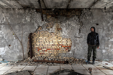 Image showing Abandoned damaged building wall