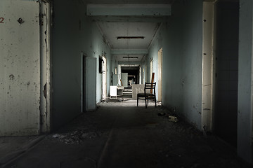 Image showing Abandoned corridor in Pripyat Hospital, Chernobyl Exclusion Zone 2019