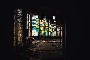 Image showing Large windows in Pripyat City, Chernobyl Exclusion Zone 2019