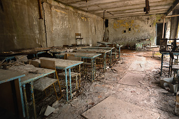 Image showing Abandoned Classroom in School number 5 of Pripyat, Chernobyl Exclusion Zone 2019