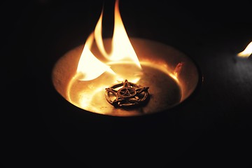 Image showing Old pentagram burning in flames