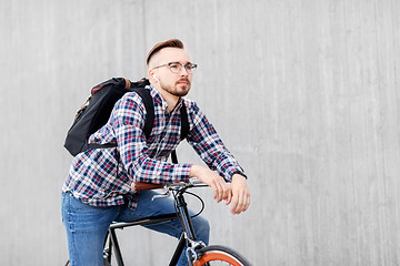 Image showing hipster man with fixed gear bike and backpack