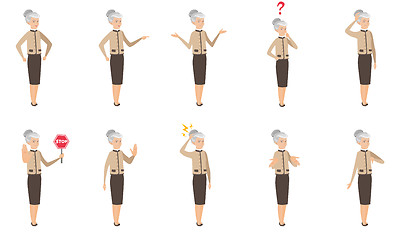 Image showing Caucasian business woman vector illustrations set.