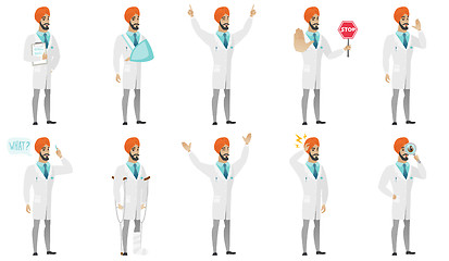 Image showing Muslim doctor vector illustrations set.