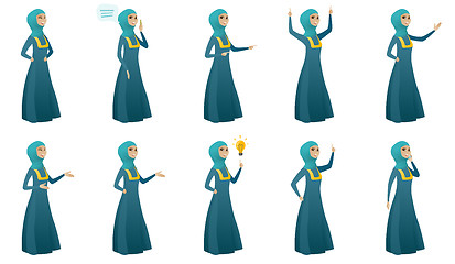 Image showing Muslim business woman vector illustrations set.