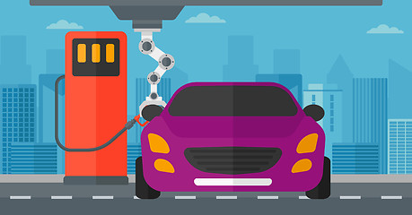 Image showing Robot filling up fuel into car at the gas station.