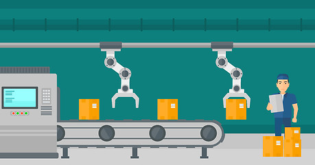 Image showing Robotic arm working on production line.