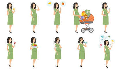 Image showing Caucasian pregnant woman vector illustrations set.