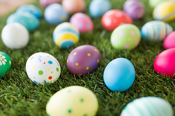 Image showing colored easter eggs on artificial grass
