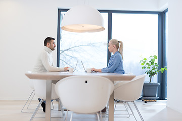 Image showing Startup Business Team At A Meeting at modern office building