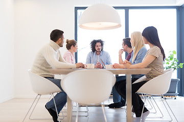 Image showing Startup Business Team At A Meeting at modern office building