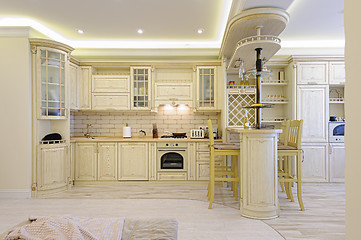 Image showing Luxury modern beige and white kitchen interior