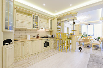 Image showing Luxury modern beige and white kitchen interior