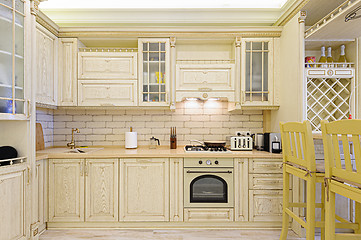 Image showing Luxury modern beige and white kitchen interior