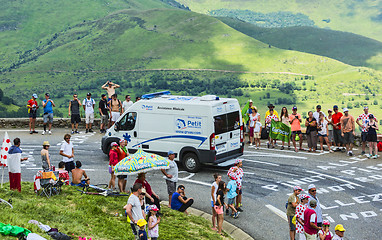 Image showing Ofiicial Ambulance in Pyrenees Mountains - Tour de France 2014